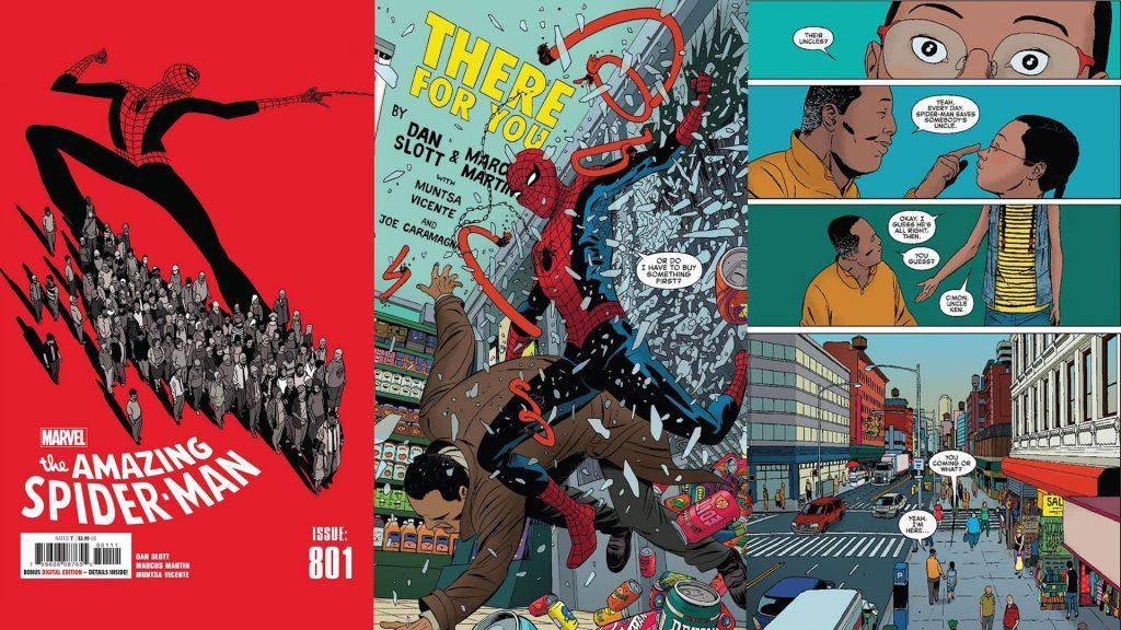 Portada y páginas interiores de Amazing Spider-Man #801 escrito por Dan Slott