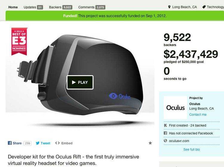 Campaña de Kickstarter de Oculus Rift